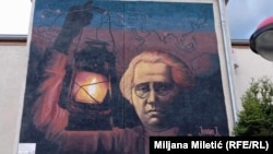 A mural of Jelena Dimitrijevic in Aleksinac, Serbia