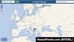 Ruta teretnog broda iz Rusije do Crne Gore, identifikovano na osnovu baze VesselFinder.com