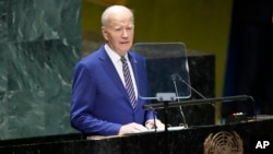 Presidenti amerikan, Joe Biden, gjatë fjalimit të tij para Asamblesë së Përgjithshme të OKB-së.