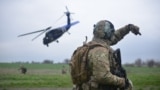 Ukraine -- US made UH-60 Black Hawk Helicopter during military drills of the Defence intelligence of Ukraine, April 2023