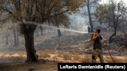 Пожарникари се борят с пожарите на остров Родос