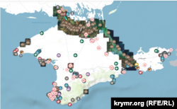 Карта военных объектов Крыма, созданная журналистами Крым.Реалии, скриншот