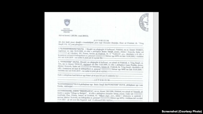 Autorizimi i lëshuar nga noteri që në emër të kompanive “Punëtori” dhe “B- Inxhiniering”, USHM Rezonanca të ndërmarrë procedurat e nevojshme në Komunën e Lipjanit, për realizimin e projektit.