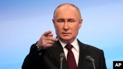 Владимир Путин по време на пресконференция след края на президентските избори в Русия, 17 март 2024 г.