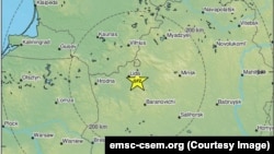 Землятрус на мапе патсдамскага Цэнтру дасьледаваньняў зямлі