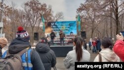 Тәуелсіз кандидаттардың алғашқы үгіт-насихат митингісі. Алматы, 19 ақпан, 2023 жыл.