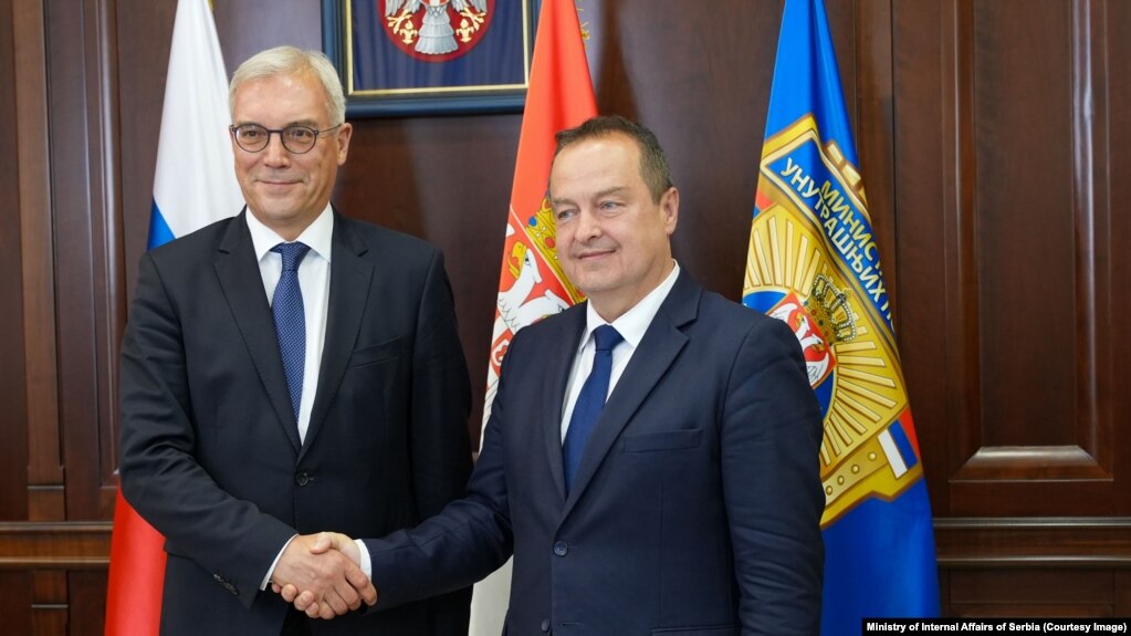 Zamenik ministra spoljnih poslova Rusije Aleksandar Gruško i potpredsednik Vlade Srbije i ministar unutrašnjih poslova Ivica Dačić u Beogradu, 1. jul 2024.