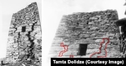 A 1952 image (on the left) displays the significant fractures, and a 1993 image showing the restoration work that was completed (highlighted in red).