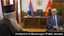Mitropolit Srpske pravoslavne crkve u Crnoj Gori Joanikije i predsjednik Skupštine Andrije Mandić, 15. januar