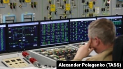 A photo from Russia's state news agency TASS shows the control room at the Zaporizhzhya nuclear power plant in Russian-controlled Ukrainian territory. 
