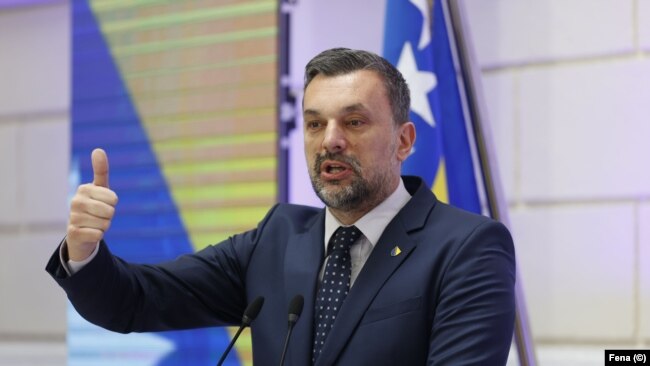 Ministar vanjskih poslova BiH Elmedin Konaković na konferenciji za medije u 6. maja 2023. u Sarajevu