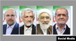 Iran's presidential candidates (left to right): Mohammad Baqer Qalibaf, Saeed Jalili, Mostafa Purmohammadi, and Masud Pezeshkian