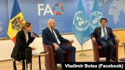 Ministrul Agriculturii, Vladimir Bolea (centru), la o întâlnire la Roma cu Directorul General al Organizației ONU pentru Alimentație și Agricultură (FAO), QU Dongyu (dreapta), 13 mai, 2024.