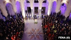 Član Predsjedništva BiH, Denis Bećirović, obraća se zvanicama na prijemu u sarajevskoj Vijećnici povodom Dana nezavisnosti BiH, 1. mart 2023.