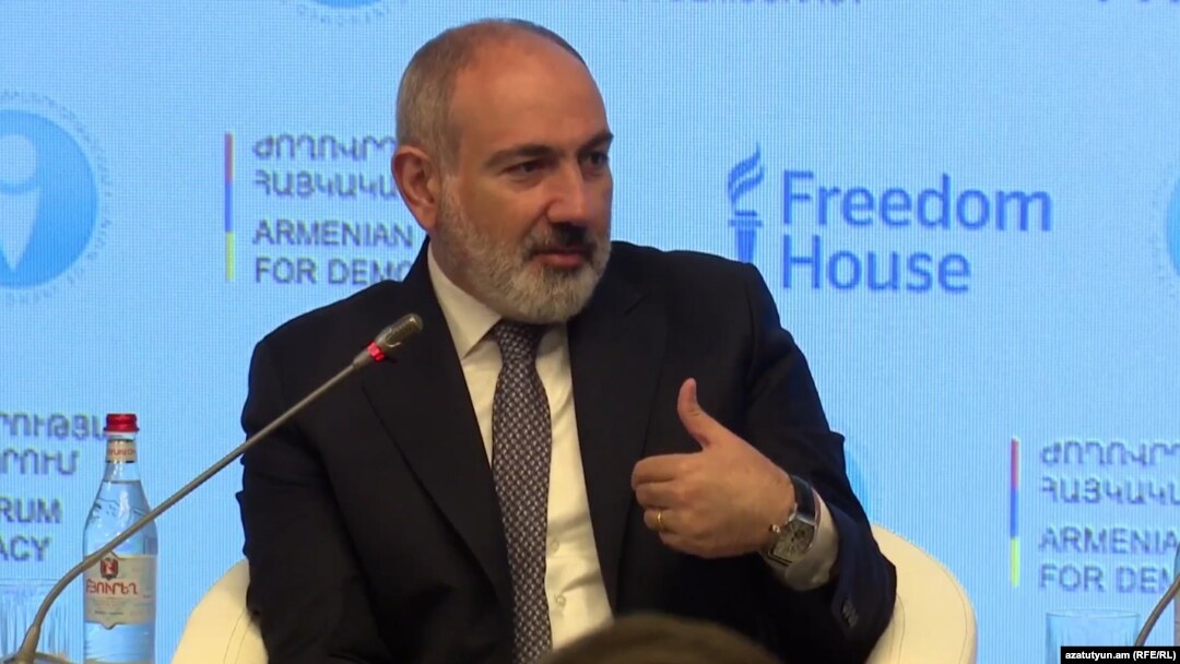 Prime Minister Nikol Pashinian attends the Armenian Democracy Forum on July 1.
