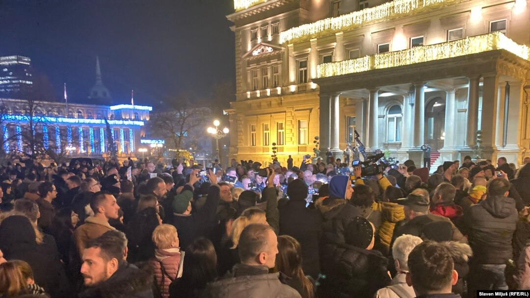 Фотографија од вечерашниот протест на листата „Србија против насилството“, Белград, 18 декември 2023