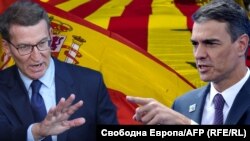 Alberto Feijóo ellenzéki vezető és Pedro Sánchez miniszterelnök