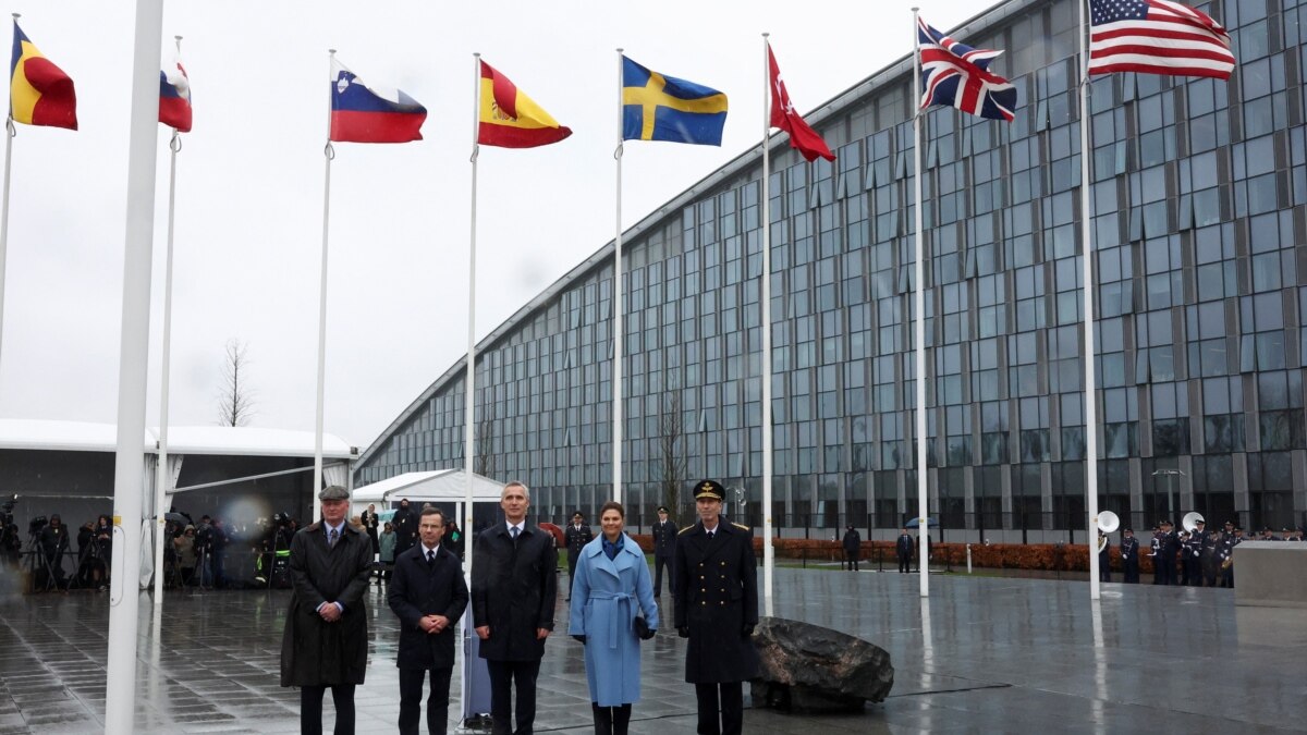 The Swedish flag was ceremoniously hoisted at the NATO headquarters