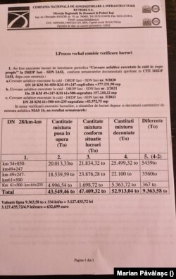 Concluziile raportului din care reiese că s-a cumpărat mai multă mixtură asfaltică decât cea care a fost așternută pe drum.