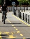 A new bike lane in Sofia, Bulgaria, part of a new traffic organization that sparked protests over the reduction of parking spaces. 