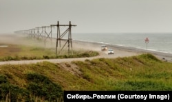 The road along the coast of the Okhotsk Sea to Zaporozhye is often buried in snow or washed out by severe storms.