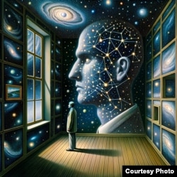 Михаил Эпштейн в соавторстве с нейросетью Dell–E 3, Chat GPT4. Портрет искусственного интеллекта в стиле Рене Магритта