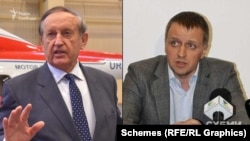 Procurorii ucraineni au declarat pentru Schemes că iau măsuri pentru a „identifica și confisca” activele străine deținute de Viaceslav Bohuslaiev (stânga) și de fiul său, Olexandr.