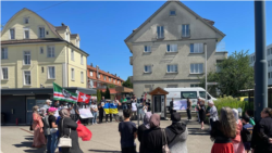 Митинг в поддержку чеченского беженца Али Батаева в Швейцарии. 2 августа 2023 года 