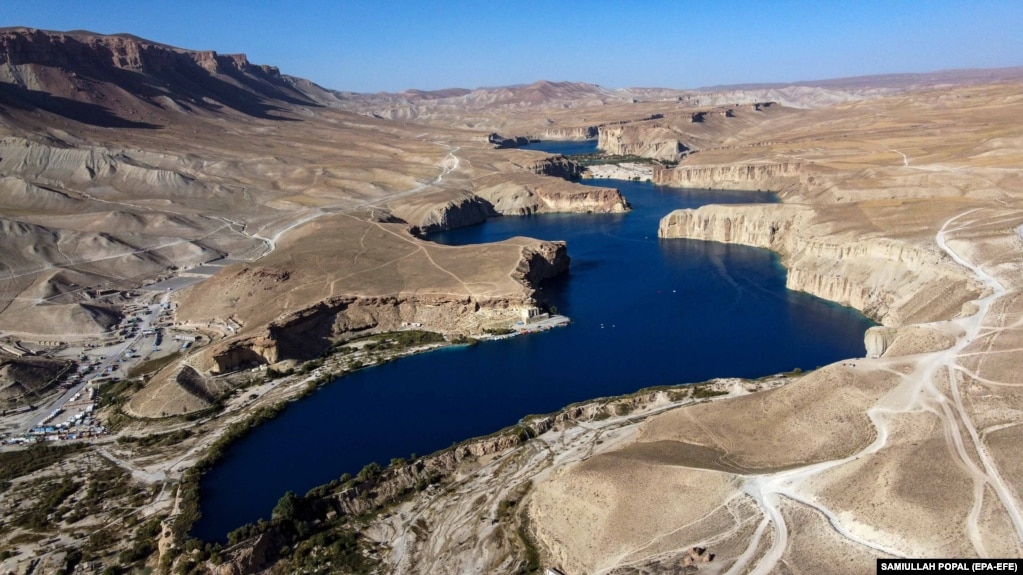 A bird's-eye view of Band-e-Amir national park in Bamiyan