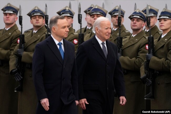 Президент Польщі Анджей Дуда і президент США Джо Байден. Варшава, Польща. 21 лютого 2023 року