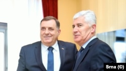 Milorad Dodik i Dragan Čović, lideri SNSD i HDZ BIH, u Banjaluci 21. februara 2023. 