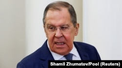 RUSSIA – Russian Foreign Minister Sergei Lavrov during the presentation of a collection of archival documents reissued for the tenth anniversary of Russia's occupation of Ukrainian Crimea. Moscow, February 15, 2024