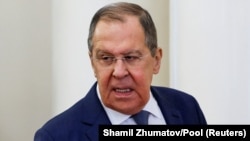 RUSSIA – Foreign Minister Sergei Lavrov during the presentation of a collection of archival documents reissued for the 10th anniversary of Russia's occupation of Crimea. Moscow, February 15, 2024.