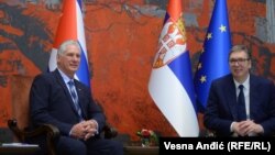 Predsednik Kube Miguel Diaz Kanel i predsednik Srbije Aleksandar Vučić. 21. juna 2023. u Beogradu. 