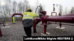 A man works at a compression station for the Balticconnector marine gas pipeline in the Finnish municipality of Inkoo. (file photo)