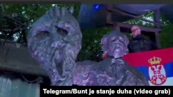 Print screen video snimka objavljenog na društvenoj mreži Telegram. Video je snimljen na otkrivanju spomenika, sredinom juna 2023, ispred sedišta 'Noćnih vukova' u Moskvi 