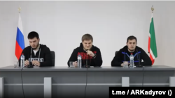 Умар Даудов, Ахмат Кадыров, Ахмад-Хаджи Делимханов (слева-направо). Скриншот из видео, опубликованного в телеграм-канале Ахмата Кадырова