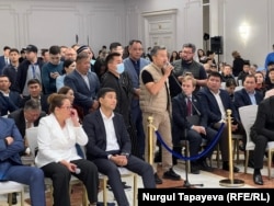 Astana residents ask questions at a public discussion about the construction of a nuclear power plant in Kazakhstan.