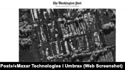 Скрыншот публікацыі ў «The Washington Post». Спадарожнікавы здымак ад «Maxar Technologies і Umbra». 