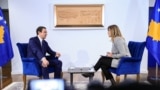 KOSOVO: Kosovo Prime Minister Albin Kurti during an interview with RFE/RL correspondent Amra Zejneli Loxha in Pristina, Mar 19, 2024