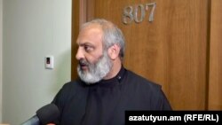 Armenia- Archbishop Bagrat Galstanian talks to reporters at a hotel in Yerevan, May 25, 2024.