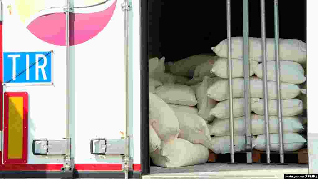 A view inside one of the trucks, which were reported to be carrying 360 tons of &quot;essential food and goods,&quot; intended for Nagorno-Karabakh.&nbsp; Nagorno-Karabakh is a breakaway region of Azerbaijan that is populated primarily by ethnic Armenians. A monthslong blockade&nbsp;of the road connecting Nagorno-Karabakh to Armenia escalated dramatically in mid-June when Azerbaijan began to stop all supplies entering the territory from Armenia.&nbsp;