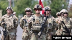 Armenia - U.S. soldiers attend the opening ceremony of a joint exercise with Armenian troops, Yerevan, July 15, 2024.