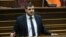 Armenia - Arman Yeghoyan, head of parliament committee on European integration, speaks at a parliamentary hearing, Yerevan, June 21, 2024.