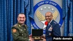 U.S. - Gen. Charles Brown, chief of U.S. Air Force Staff, meets Lt.-Gen. Eduard Asrian, the Armenian army chief, Washington, July 18, 2023.