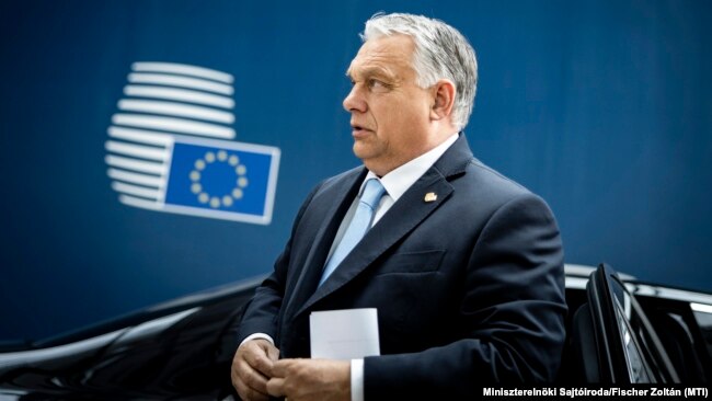 Hungarian Prime Minister Viktor Orban arrives at the summit of EU leaders in Brussels on June 29.