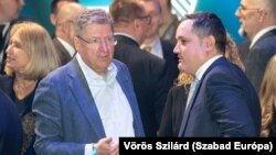 Parragh László és Nagy Márton nemzetgazdasági miniszter Orbán Viktor évértékelőjén Budapesten 2023. február 18-án