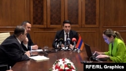 Armenian Parliament Speaker Alen Simonian at a press conference in Ankara. May 4, 2023.