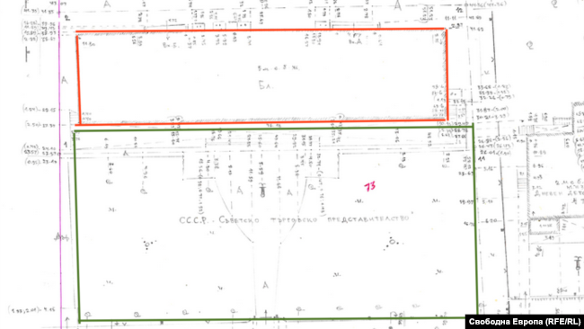  Скица на региона от 1972 година В алено е блокът за жители на Съюз на съветските социалистически републики, който съществува и до през днешния ден. В зеления правоъгълник написа 