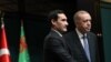 Turkey, Ankara. Turkmenistan President SErdar BErdimuhamedov (left) with TUrkish PResident Rejep Tayyp Erdogan during the press conference 
